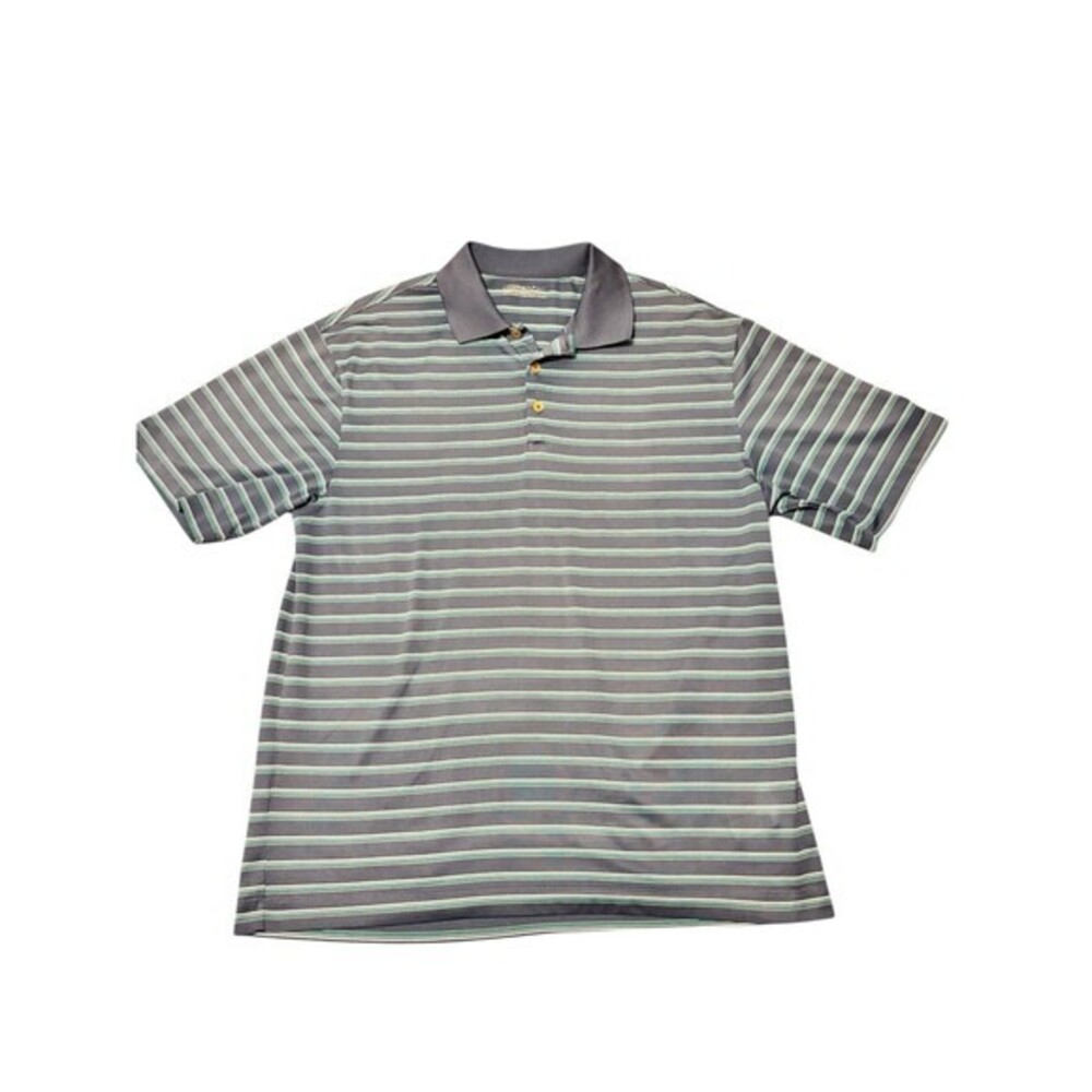 Nike Dri-Fit Golf Polo Men’s XL Gray Green Striped Short Sleeve‎ Shirt